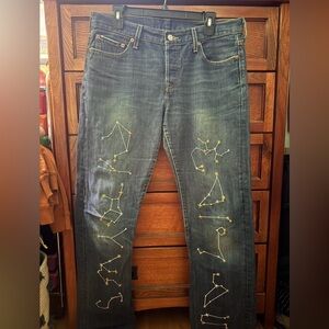 Levi's Blue Jeans with Gold Constellation Embroidery